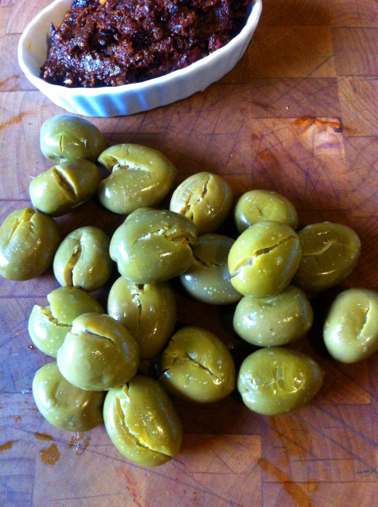 Moroccan olives, smashed olives
