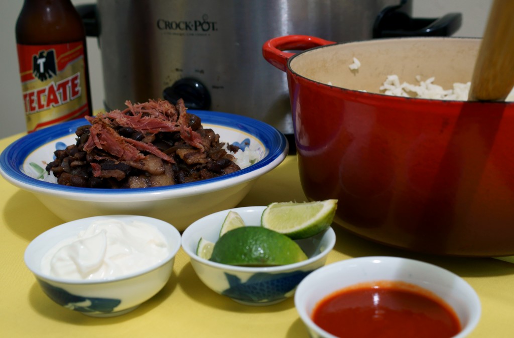 Cuban Beans and Rice with Toppings