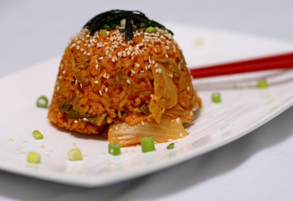 Kimchi Fried rice with Sesame Seeds, Nori, and Scalllions