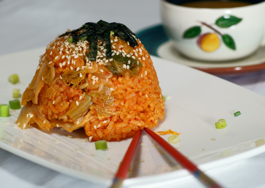 Kimchi Fried Rice Topped with Sesame Seeds 