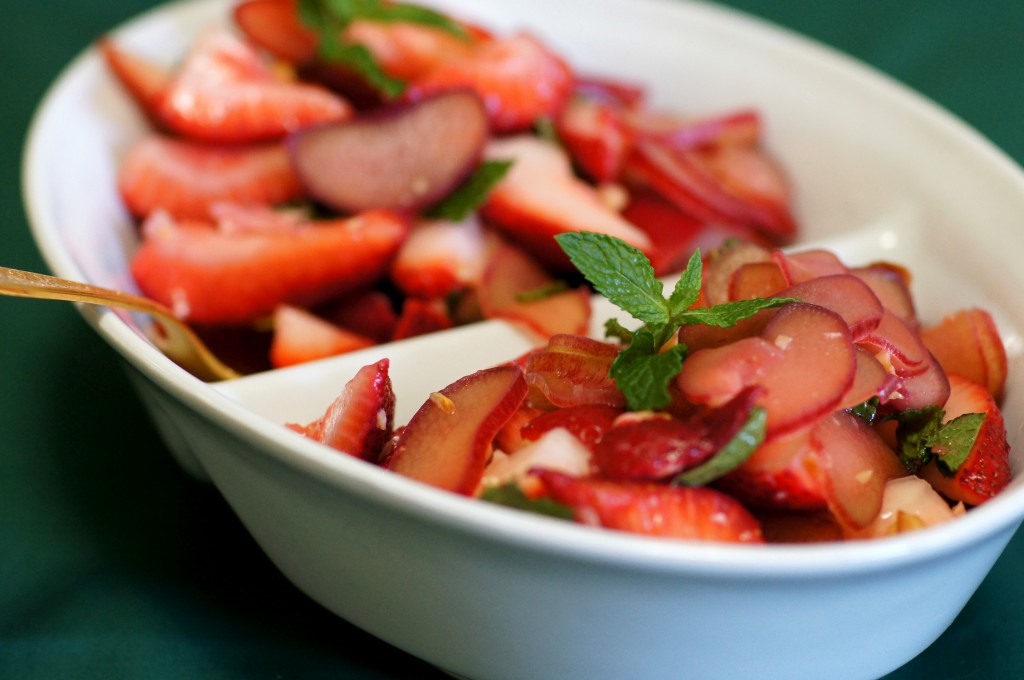 Strawberry-Rhubarb Salad with Mint and Hazelnuts