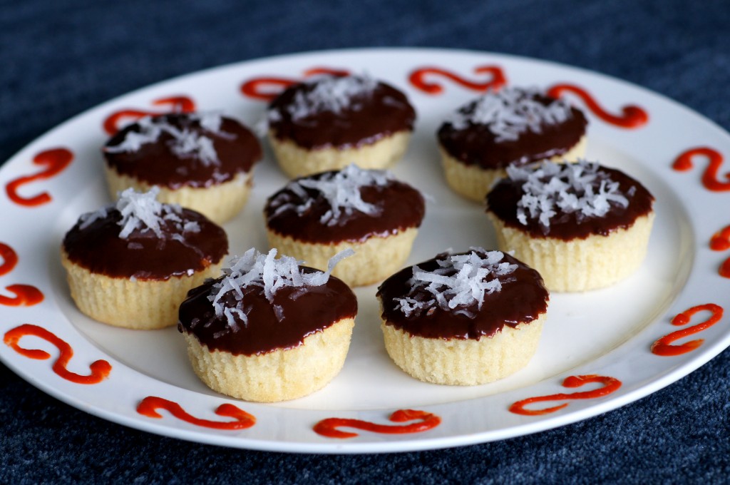 Coconut Cupcakes with Chocolate-Sriracha Ganache