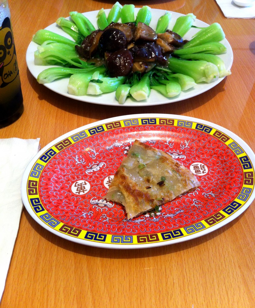 Fried Fresh Pak Choi with Mushrooms at Dumpling King