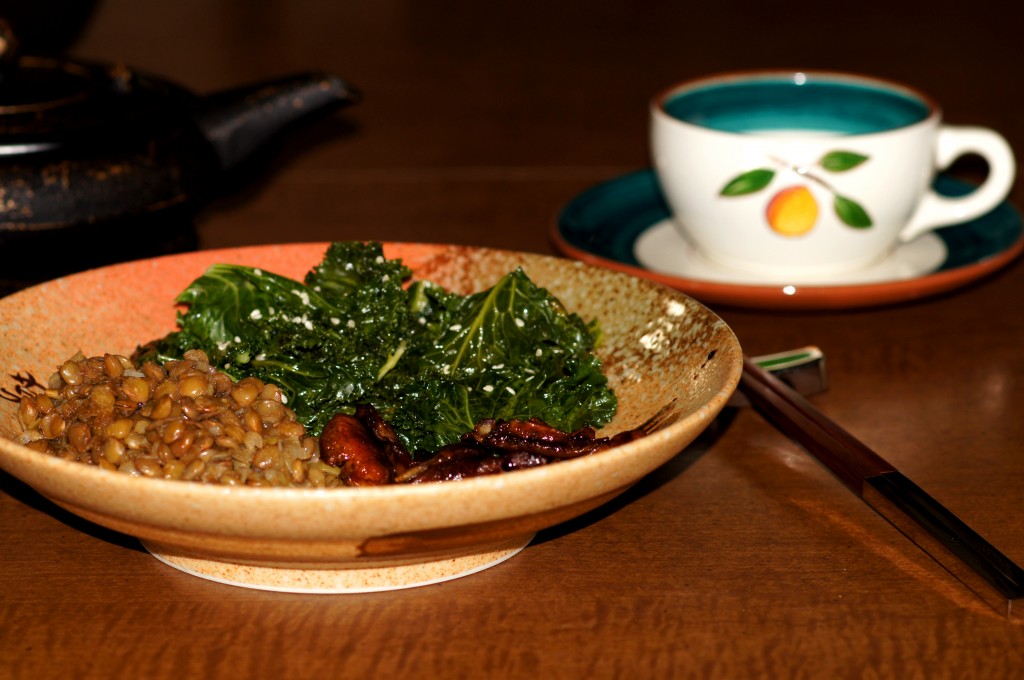 Canal House Lentils, Teriyaki Shiitake Mushrooms, and Kale with Sesame Oil