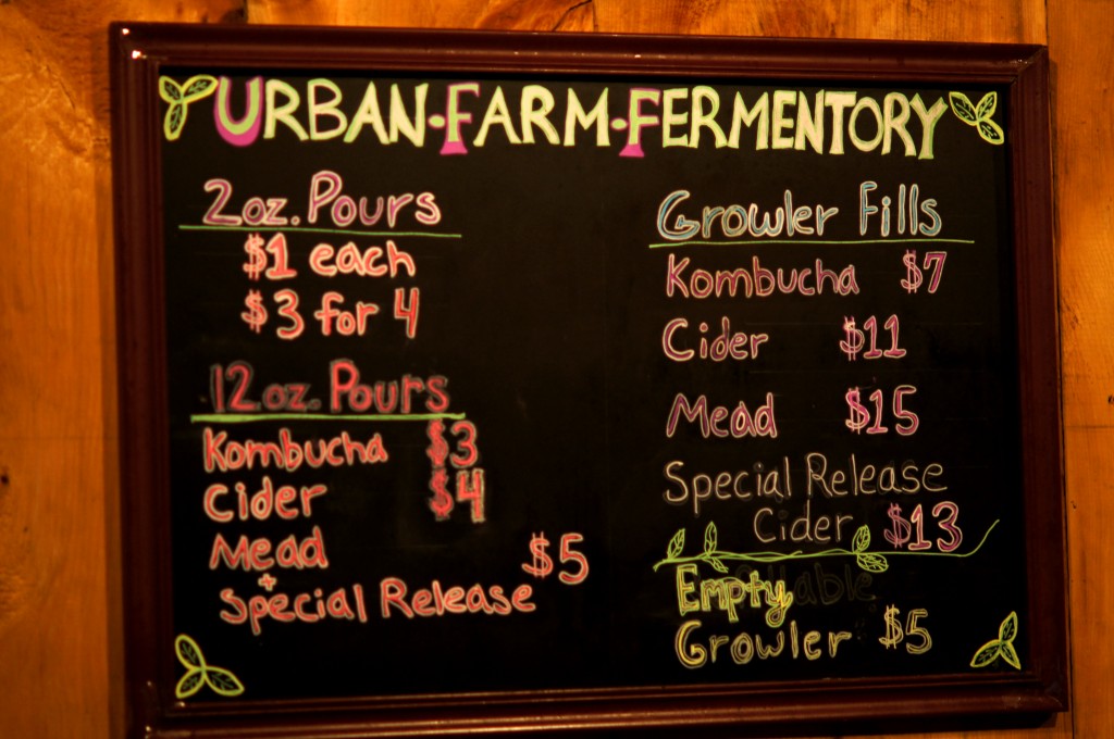 Prices at Urban Farm Fermentory
