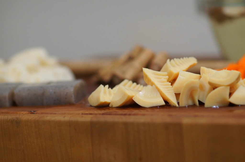 A Close Up of the Canned Bamboo Shoots, Quartered