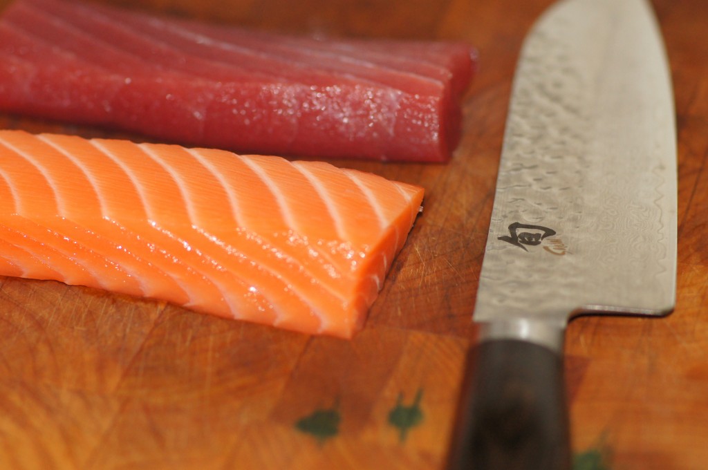 Fresh Salmon and Tuna with Shun Knife