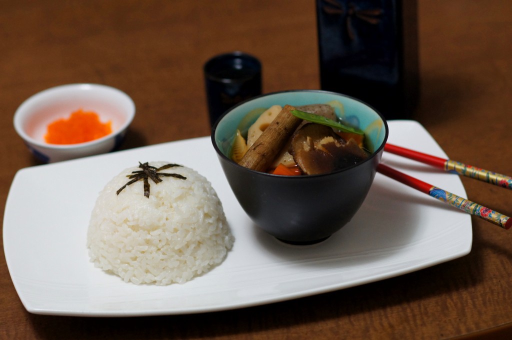 Japanese Sweet-Simmered Vegetables with Steamed Rice