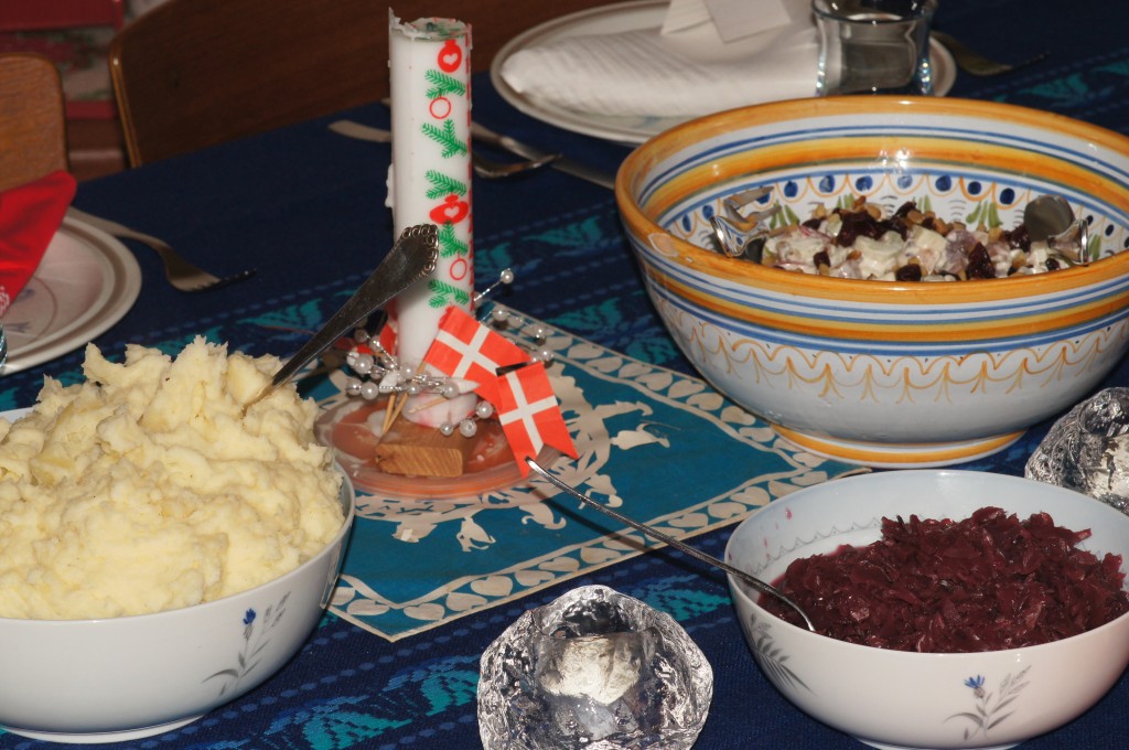 Mashed Potatoes, Waldorf Salad, and Red Cabbage