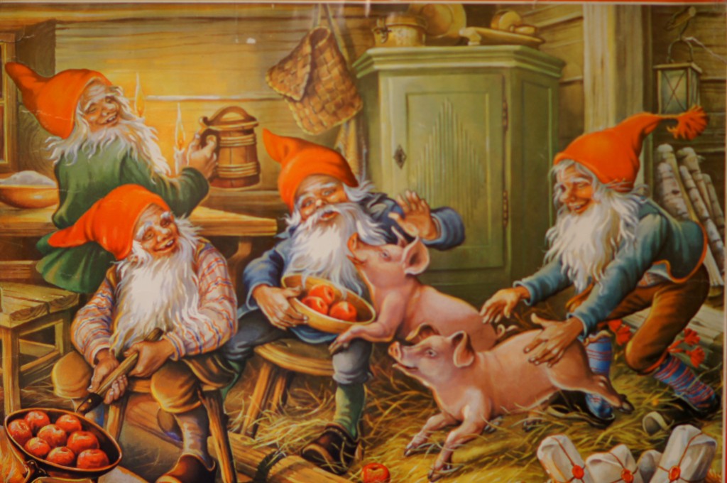 Nisse in Barn with Animals and Gifts