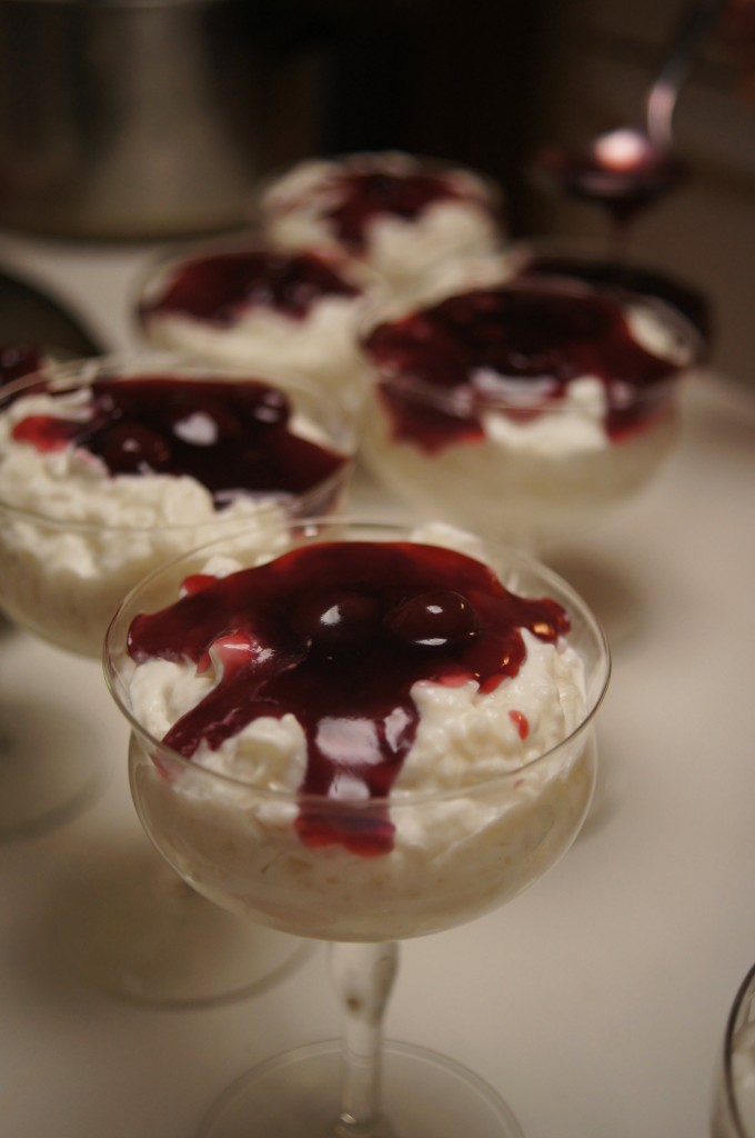 Rice Pudding with Almonds and Cherry Sauce