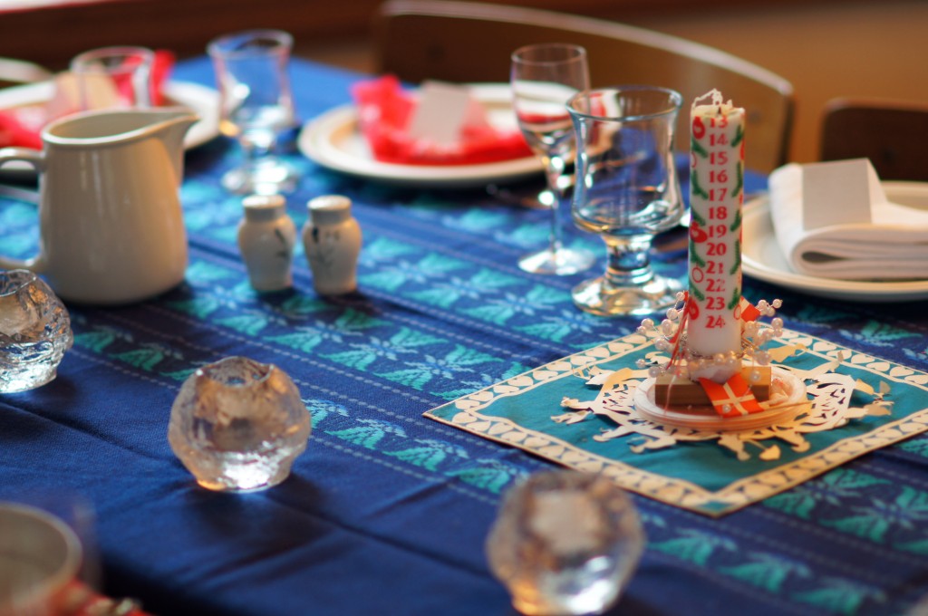 Table Setting with Danish Flags and Advent Candle