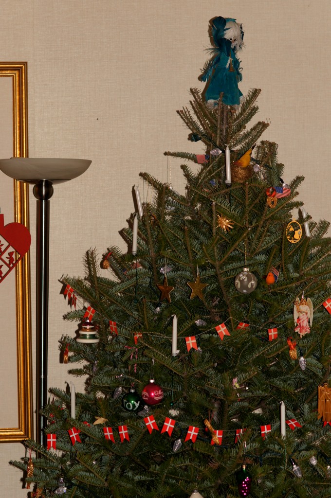 The Christmas Tree Decorated with Danish Flags and Real Candles