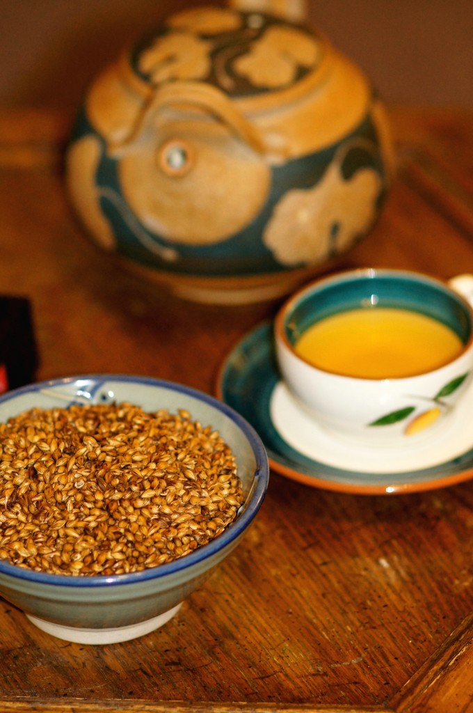 Roasted Barley Grains, Barley Tea, and Teapot