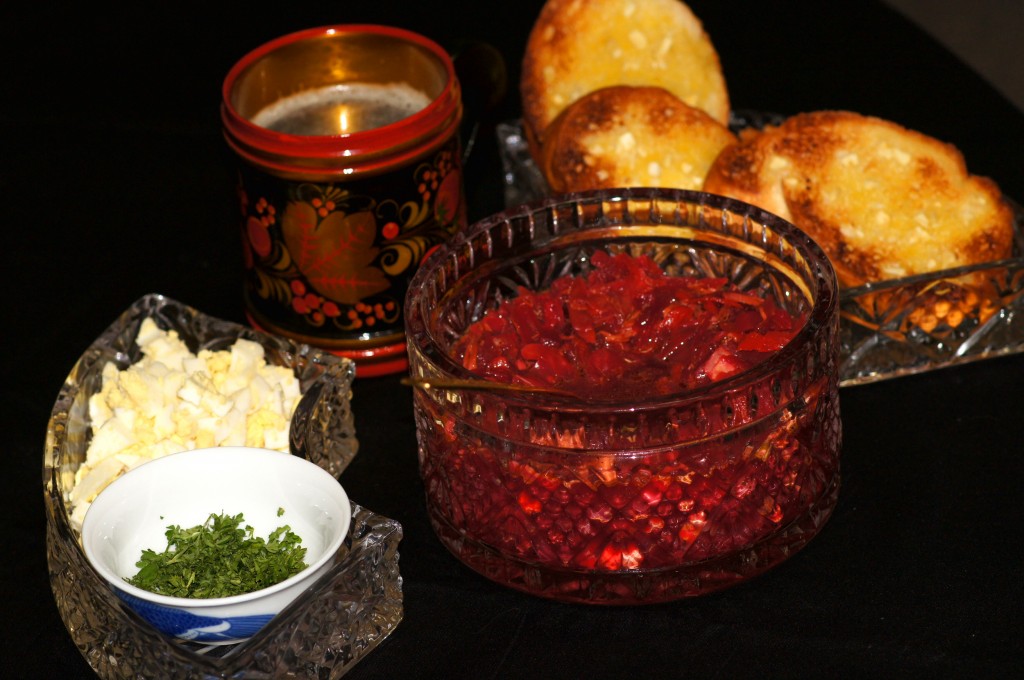 Russian Borscht Soup with Toasted Bread