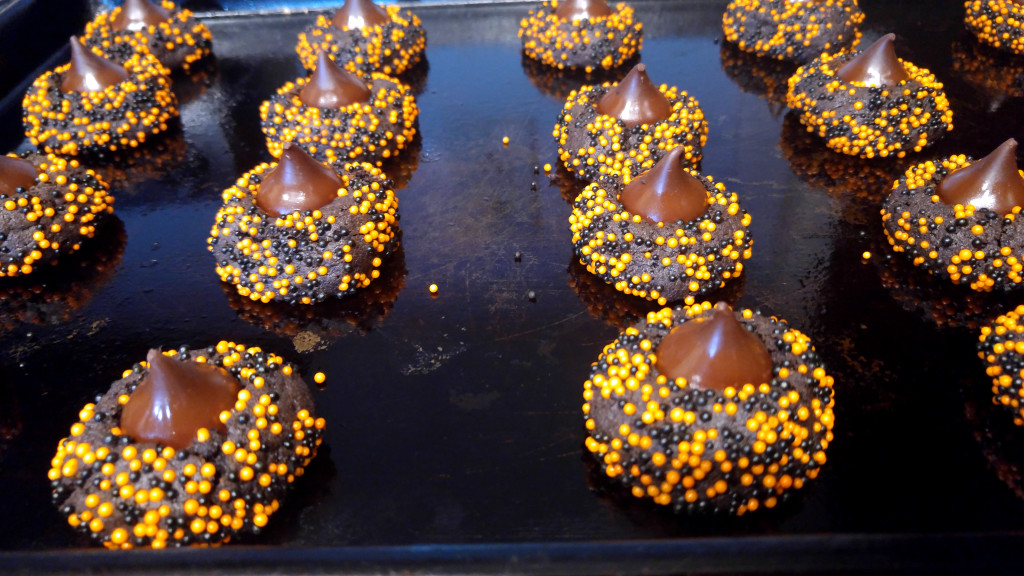 Halloween Chocolate Sprinkle Cookies with Hershey's Kisses