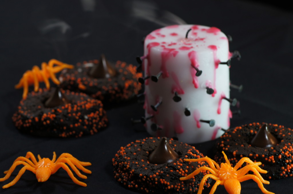 Halloween candle and Halloween chocolate sprinkle cookies