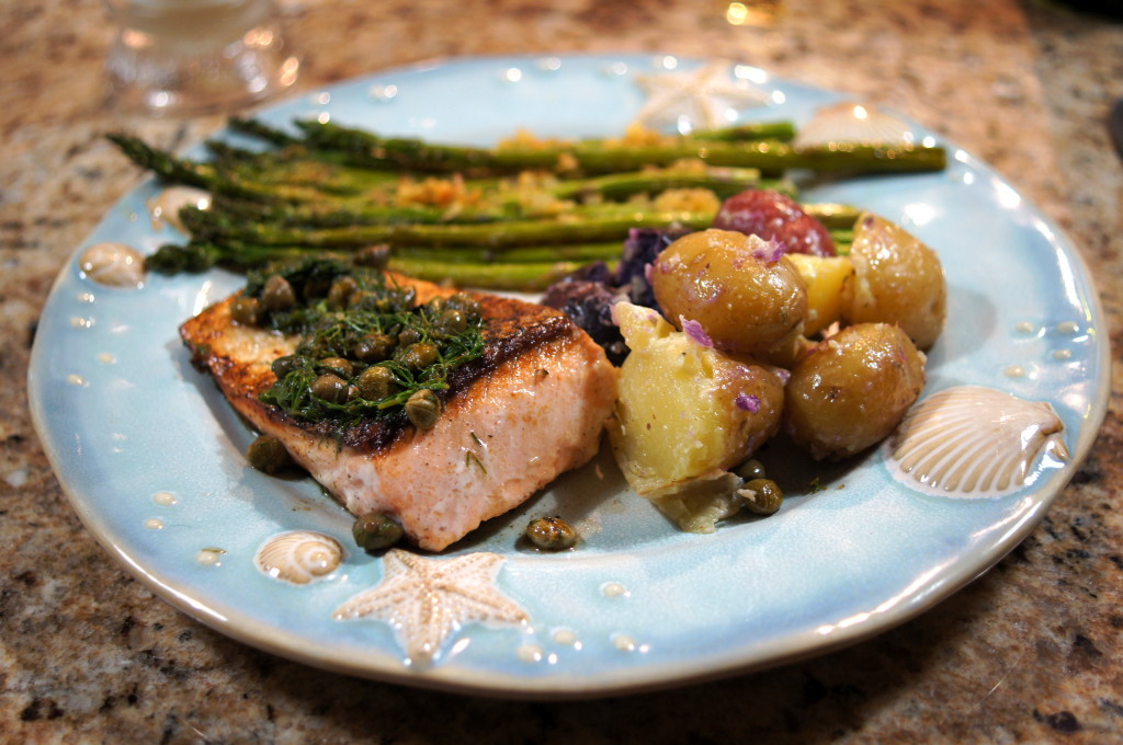 Salmon with Lemon-Dill Butter Sauce and Capers
