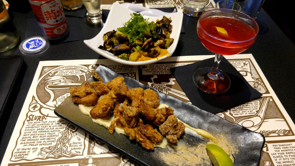 Kimchi Brussel Sprouts, Fox & the Bear Martini, and Kara-Age Chicken