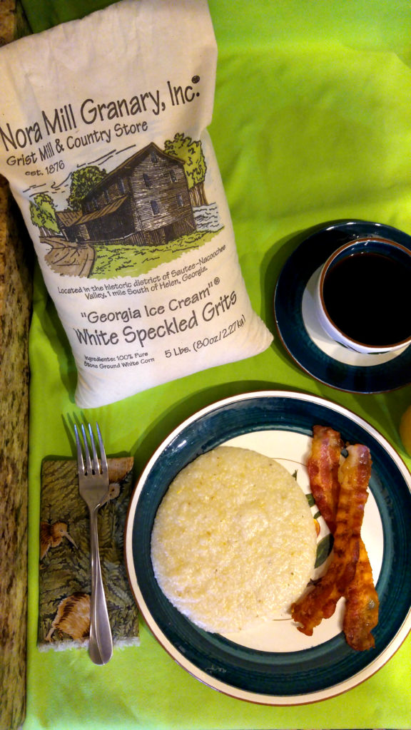 Nora Mill Granary Grits with Bacon and Coffee