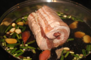 Rolled and Trussed Pork Belly in Braising Liquid