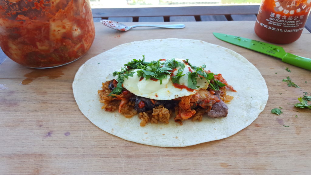 Korean-Mexican Burritos with Kimchi and Red Rice