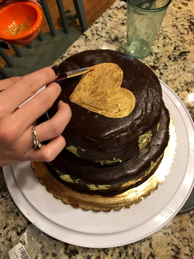 A Close-Up of the Edible Gold Luster Dust Heart