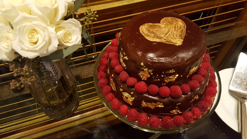 Chocolate Raspberry Truffle Cake with Edible Gold Leaf