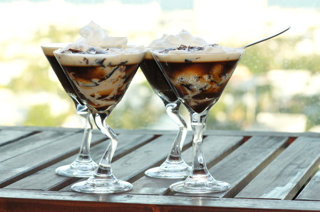 Coffee Jelly Dessert with Sweetened Condensed Milk and Whipped Cream
