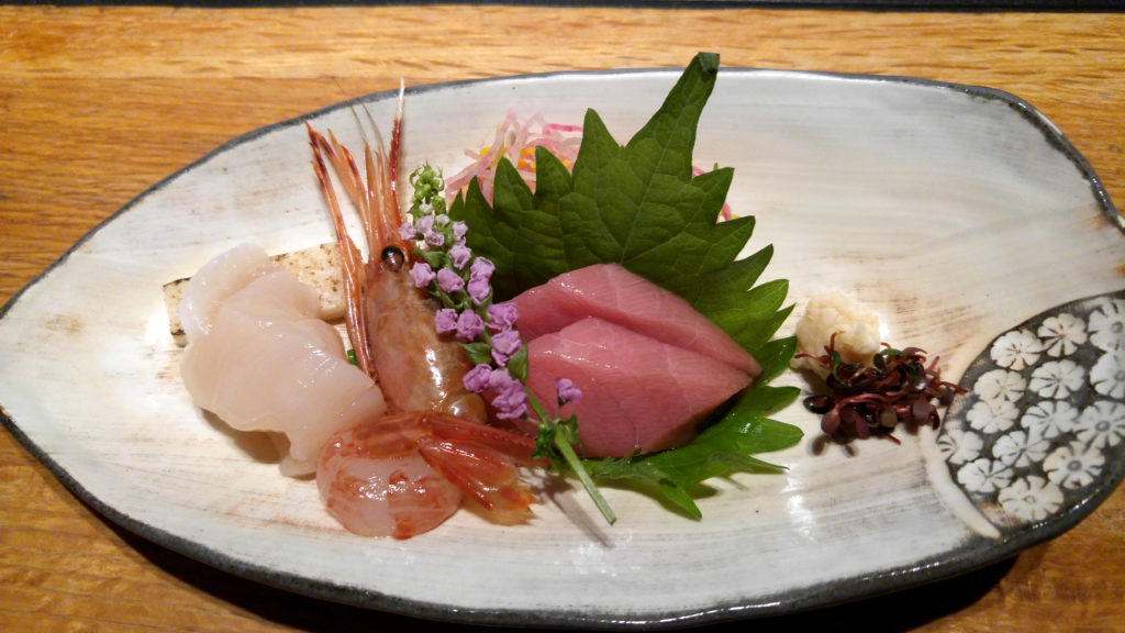 Raw Tuna in Toro, Raw Scallops, and Pink Shrimp