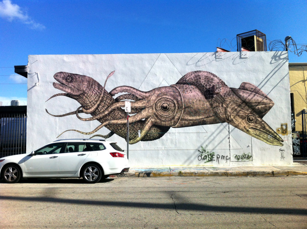 Eel, Squid, and Barracuda Mural in Wynwood