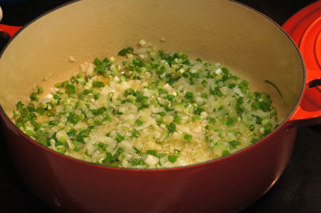 Sautéing Onions, Scallions, and Garlic in Olive Oil