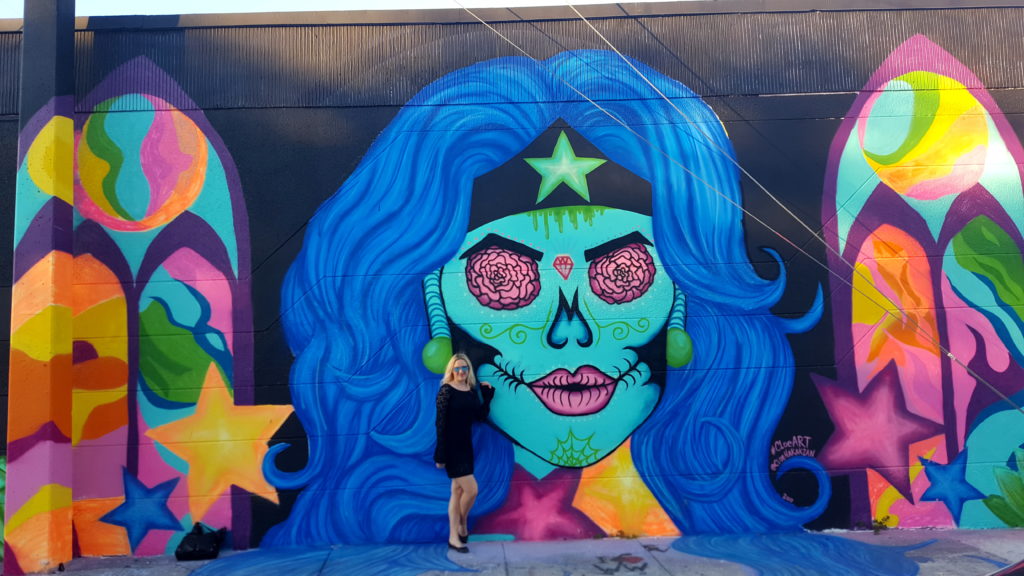 Wynwood Wonder Woman Sugar Skull Mural by LA Artist Cloe Hakakian @cloehakakian