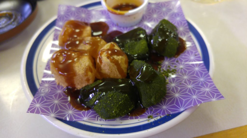 Warabi Mochi (Bracken Starch Dumplings) at Hamazushi Restaurant 