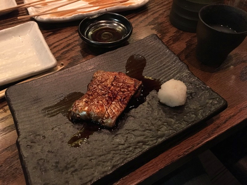 Beltfish in Soy Glaze with Shaved Daikon Radish at Raku Las Vegas