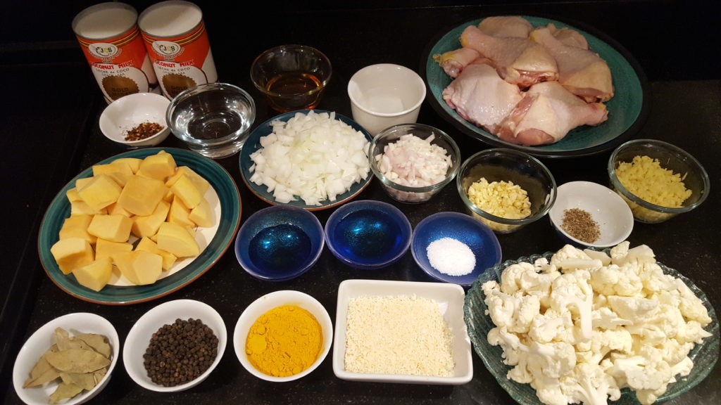 Prepped Ingredients for Cooking Filipino Yellow Chicken Adobo