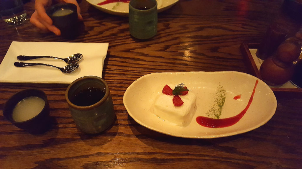 Raku’s Fluffy Cheesecake with Raspberry Sauce and Green Tea Powder