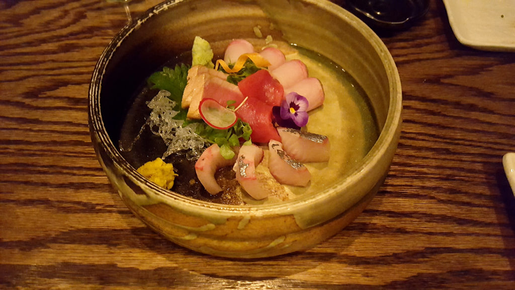 Sashimi with Pickled Chrysanthemum at Raku Restaurant in Las Vegas