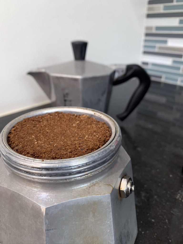 Ground Coffee in Bialetti Pot