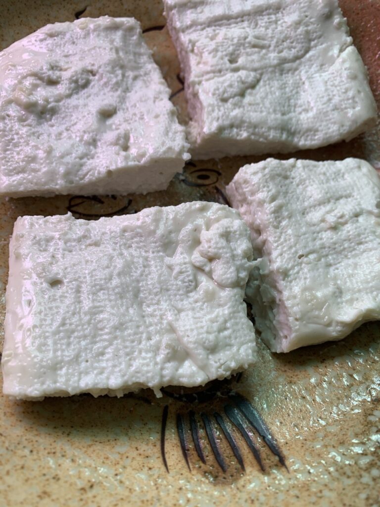 Peanut Tofu Sliced Into Individual Portions